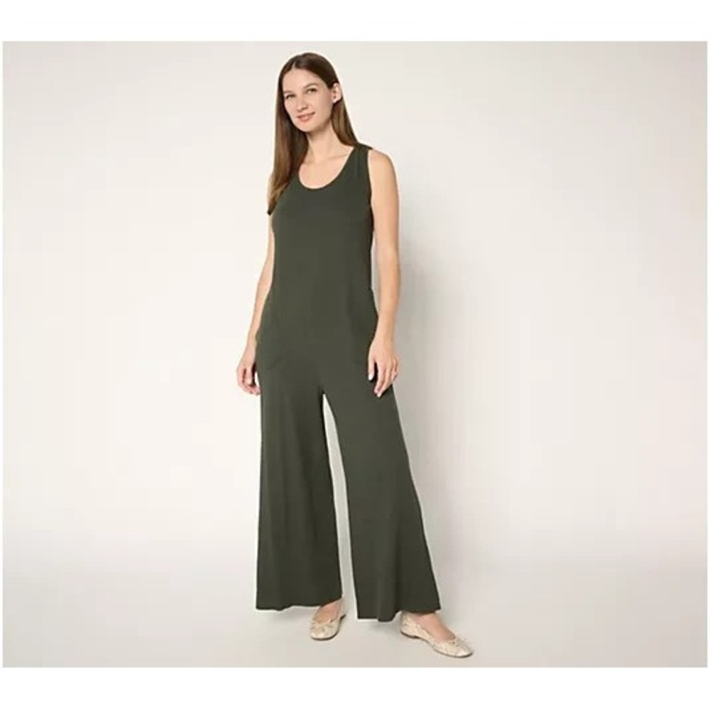 AnyBody Regular Washed Waffle Knit Sleeveless Jumpsuit Dark Forest, PXXS #9*